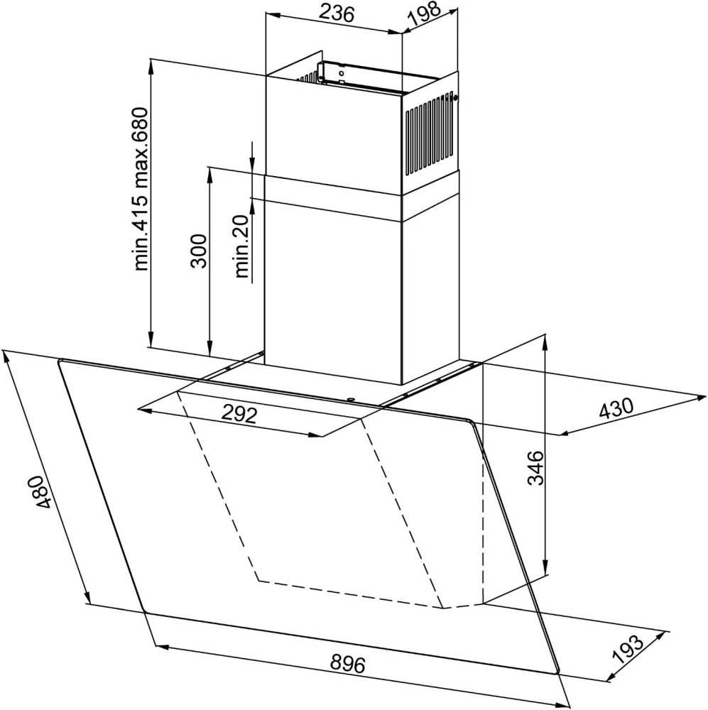 Komínová digestoř Kluge KMS9040BLG
