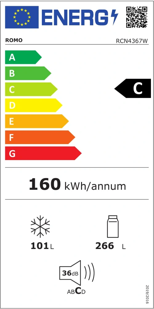 lednice kombinovaná mrazák dole Romo RCN4367W
