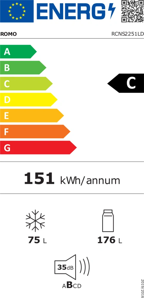 lednice kombinovaná mrazák dole Romo RCNS2251LD
