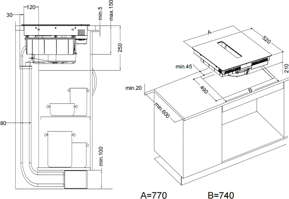 indukční varná deska Kluge KHI8000B s integrovaným odsavačem
